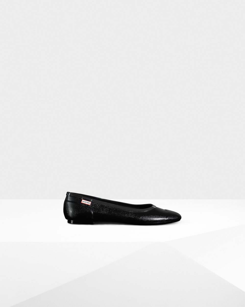 Womens Hunter Original Tour Gloss Flats - Ballerina Black - 7206-QEHPZ